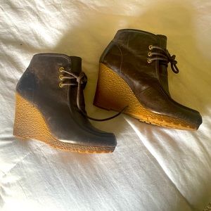 Michael Kors brown wedge lace up booties